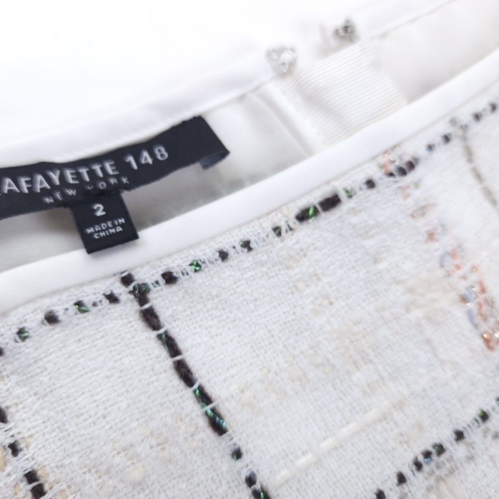 Lafayette 148 White Plaid Weave Shift Dress Sz 2 - Picture 3 of 16